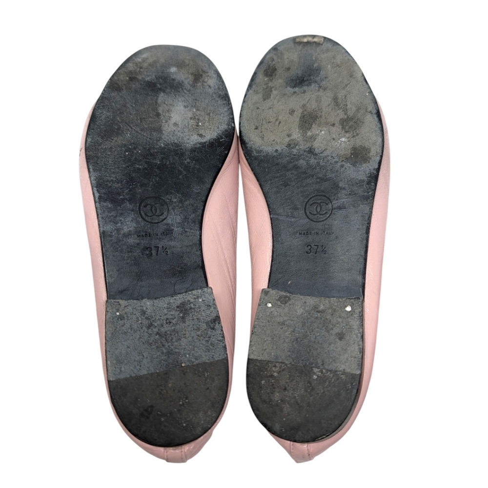 Vintage Chanel Ballet Flats Pink Black Cap Toe Bow Interlocking CC Logo 37.5 | 7 - Picture 11 of 12